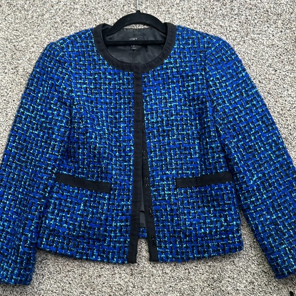 J crew tweeded lady  crop jacket size 2 blue black office career preppy classic - Picture 9 of 11